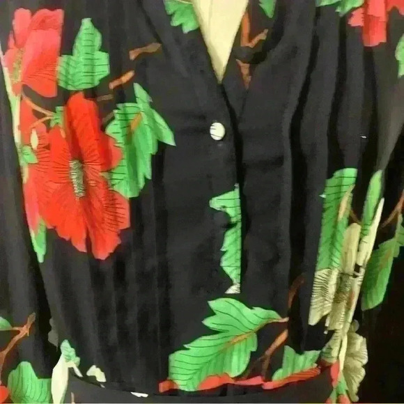 NANETTE LEPORE Navy Floral Long Sleeve Crepe Button Front Midi Dress Size 4 - Picture 10 of 11